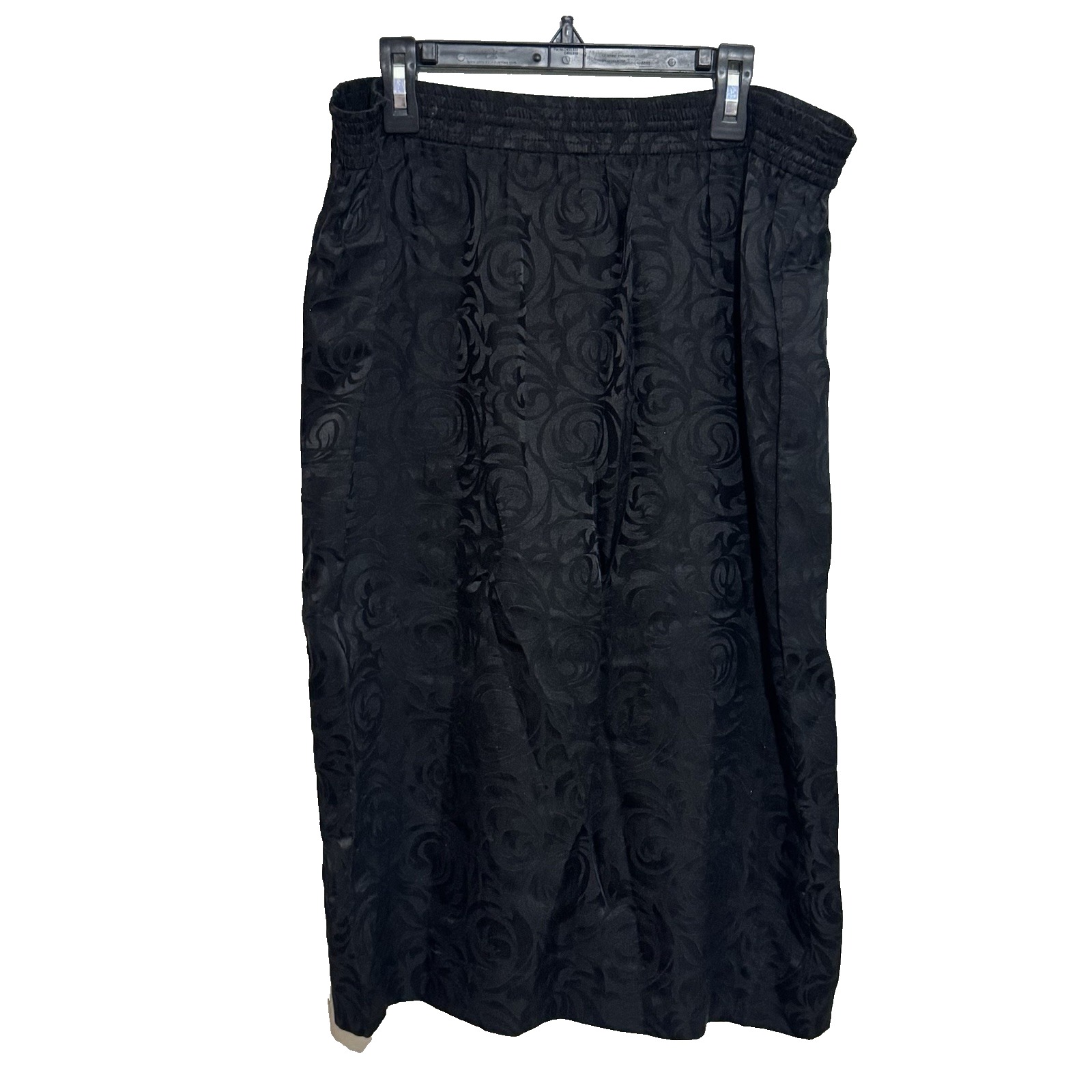 Vintage Adriana 100% Silk Skirt Sz 12 Black Midi Lightweight Pull On Brocade